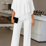 Women's Cold Shoulder Pant Set Formal Evening Two-Piece Flowy Top Wide Leg Pants - Victrafia