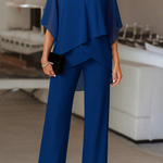 Women's Cold Shoulder Pant Set Formal Evening Two-Piece Flowy Top Wide Leg Pants - Victrafia
