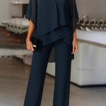 Women's Cold Shoulder Pant Set Formal Evening Two-Piece Flowy Top Wide Leg Pants - Victrafia