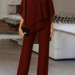 Women's Cold Shoulder Pant Set Formal Evening Two-Piece Flowy Top Wide Leg Pants - Victrafia