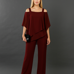 Women's Cold Shoulder Pant Set Formal Evening Two-Piece Flowy Top Wide Leg Pants - Victrafia