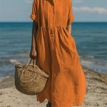 Women's Cotton Shirt Dress Maxi Length Button-Down Summer Beach Casual - Victrafia