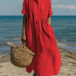 Women's Cotton Shirt Dress Maxi Length Button-Down Summer Beach Casual - Victrafia