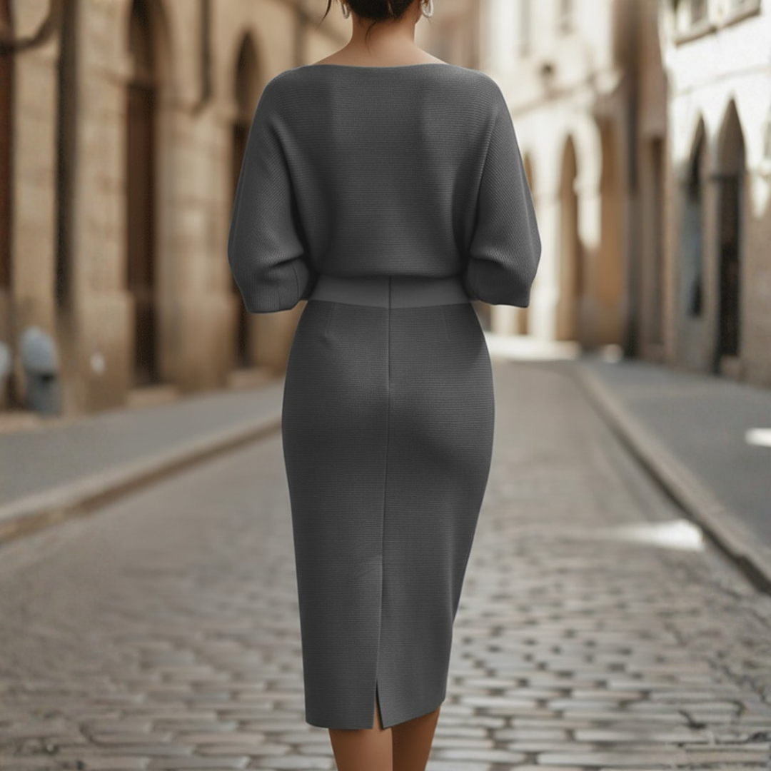 Women's Cowl Neck Midi Dress Long Sleeve Bodycon Work Office Wedding Guest Formal - Victrafia