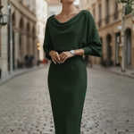Women's Cowl Neck Midi Dress Long Sleeve Bodycon Work Office Wedding Guest Formal - Victrafia