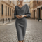 Women's Cowl Neck Midi Dress Long Sleeve Bodycon Work Office Wedding Guest Formal - Victrafia