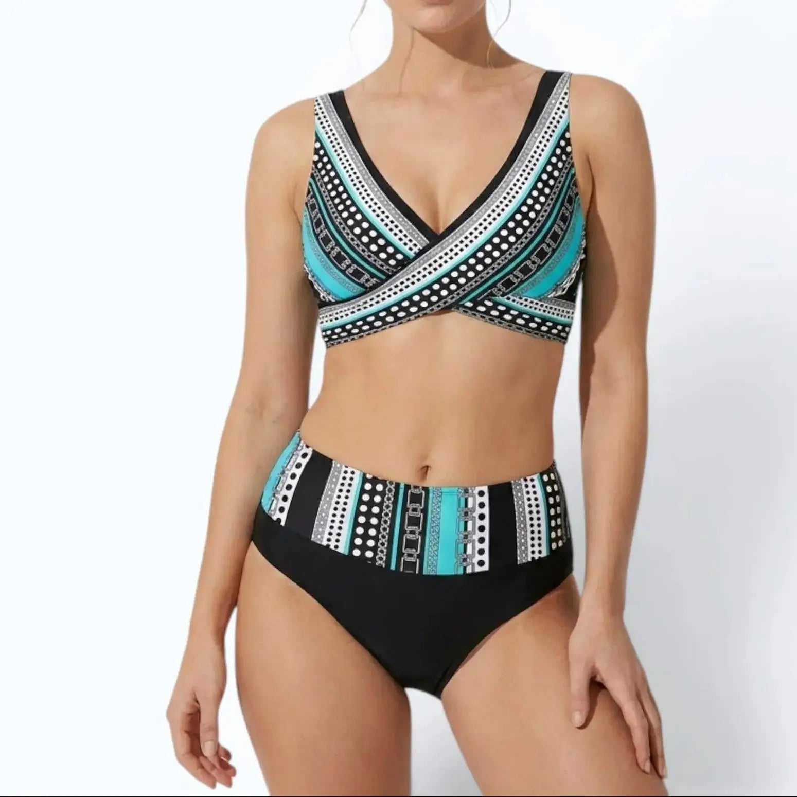 Women's Crossover Bikini Set High-Waisted Two-Piece Swimsuit Beach Vacation Summer - Victrafia