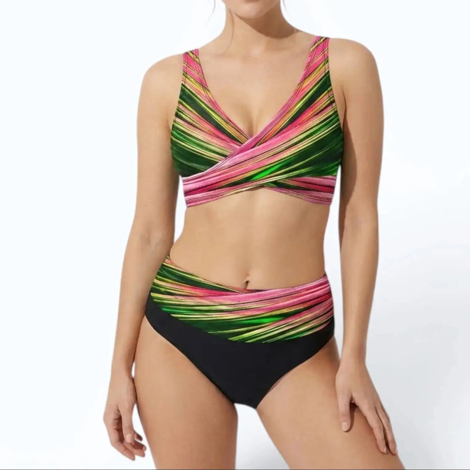Women's Crossover Bikini Set High-Waisted Two-Piece Swimsuit Beach Vacation Summer - Victrafia