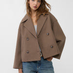 Women's Double-Breasted Short Coat Cropped Peacoat Fall Winter Casual - Victrafia
