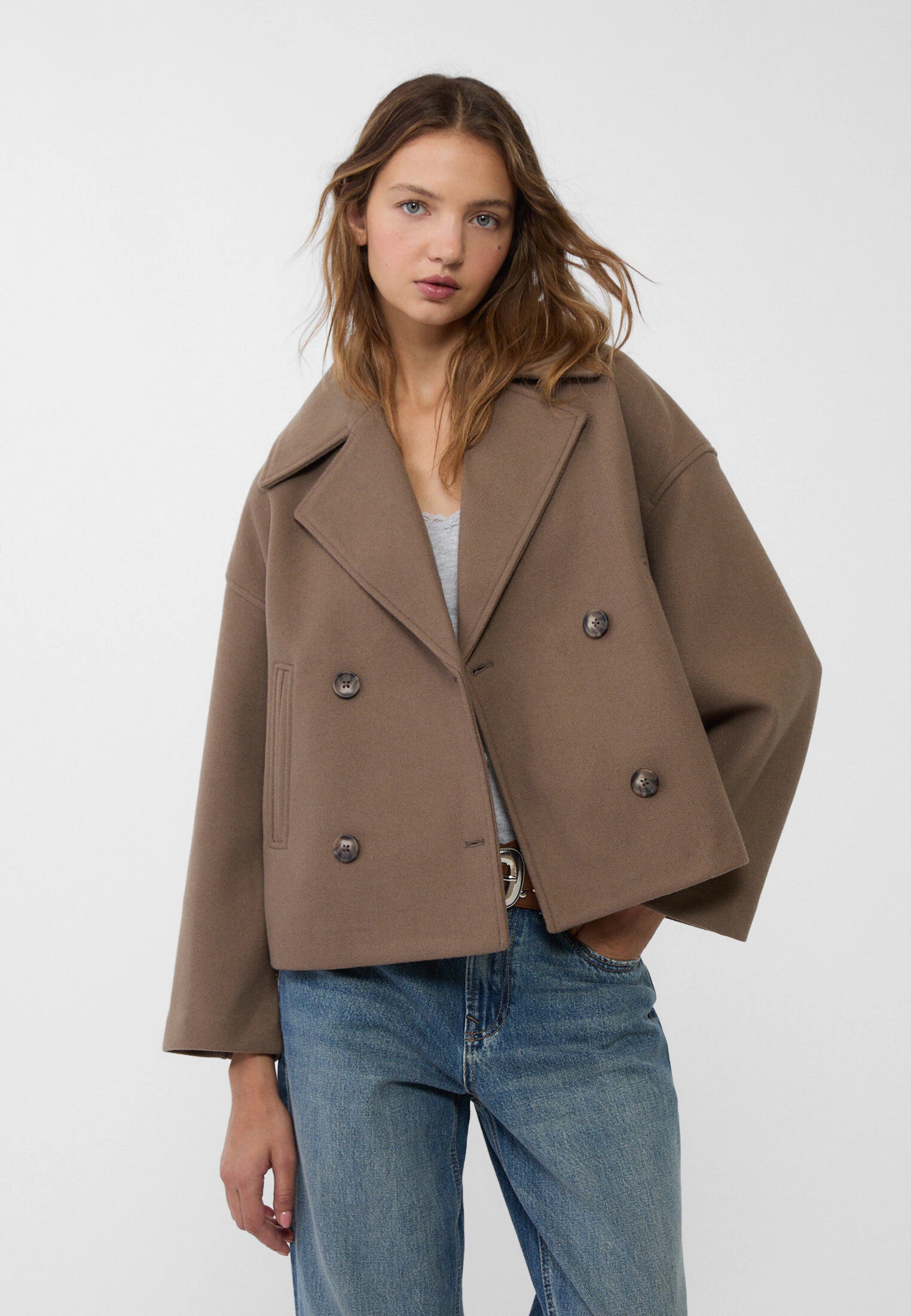 Women's Double-Breasted Short Coat Cropped Peacoat Fall Winter Casual - Victrafia