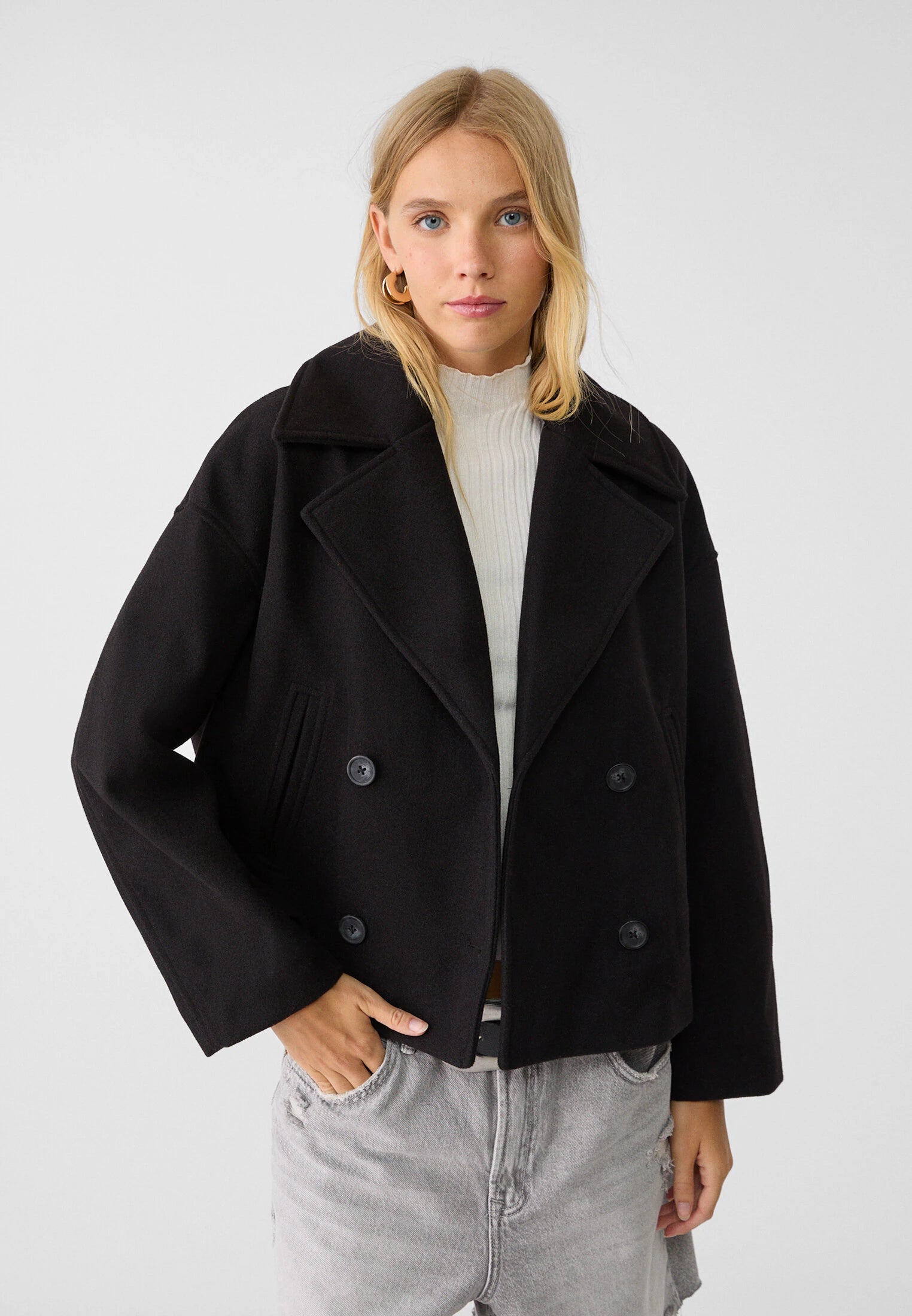 Women's Double-Breasted Short Coat Cropped Peacoat Fall Winter Casual - Victrafia