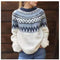 Women's Fair Isle Knit Sweater Oversized Nordic Pullover Casual Winter Cozy - Victrafia