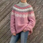 Women's Fair Isle Knit Sweater Oversized Nordic Pullover Casual Winter - Victrafia