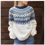 Women's Fair Isle Knit Sweater Oversized Nordic Pullover Casual Winter - Victrafia