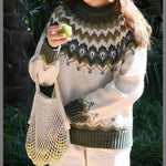 Women's Fair Isle Knit Sweater Oversized Nordic Pullover Casual Winter - Victrafia