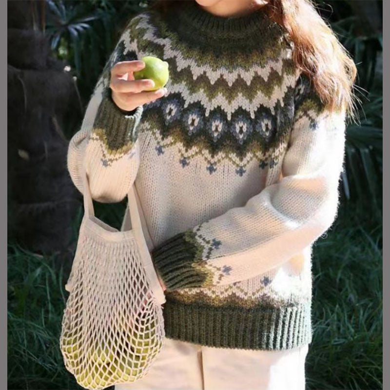 Women's Fair Isle Knit Sweater Oversized Nordic Pullover Casual Winter - Victrafia