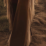 Women's Flare Jeans Fringe Tassel High-Waisted Western Boho Denim Retro Vintage - Victrafia