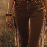 Women's Flare Jeans Fringe Tassel High-Waisted Western Boho Denim Retro Vintage - Victrafia