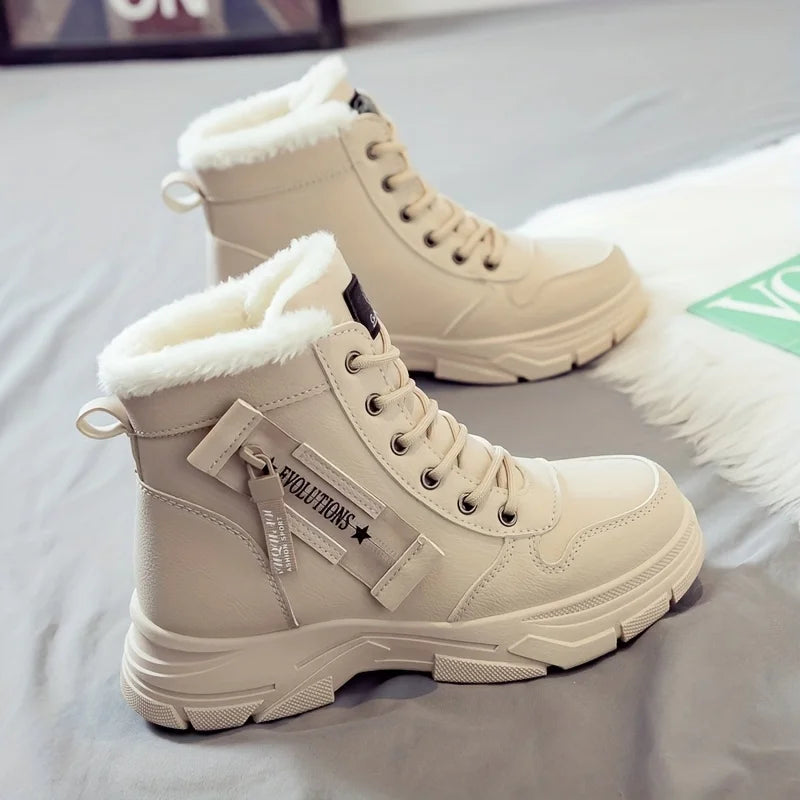 Women's Fleece Lined Ankle Boots Lace-Up Platform Snow Boots Cushioned Winter - Victrafia
