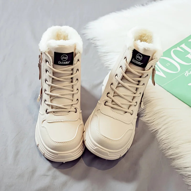 Women's Fleece Lined Ankle Boots Lace-Up Platform Snow Boots Cushioned Winter - Victrafia