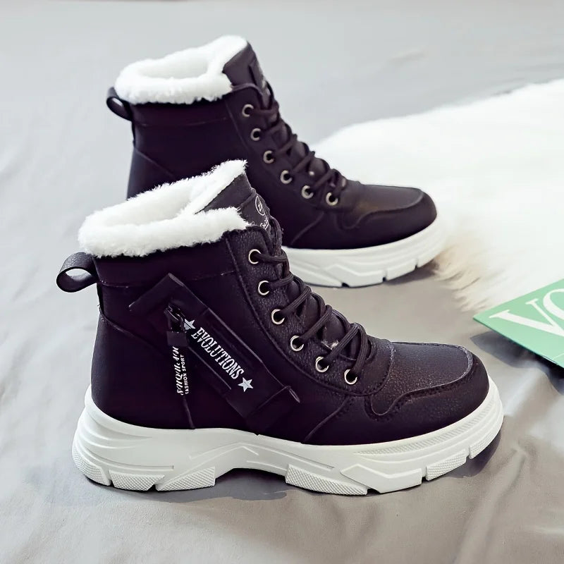 Women's Fleece Lined Ankle Boots Lace-Up Platform Snow Boots Cushioned Winter - Victrafia