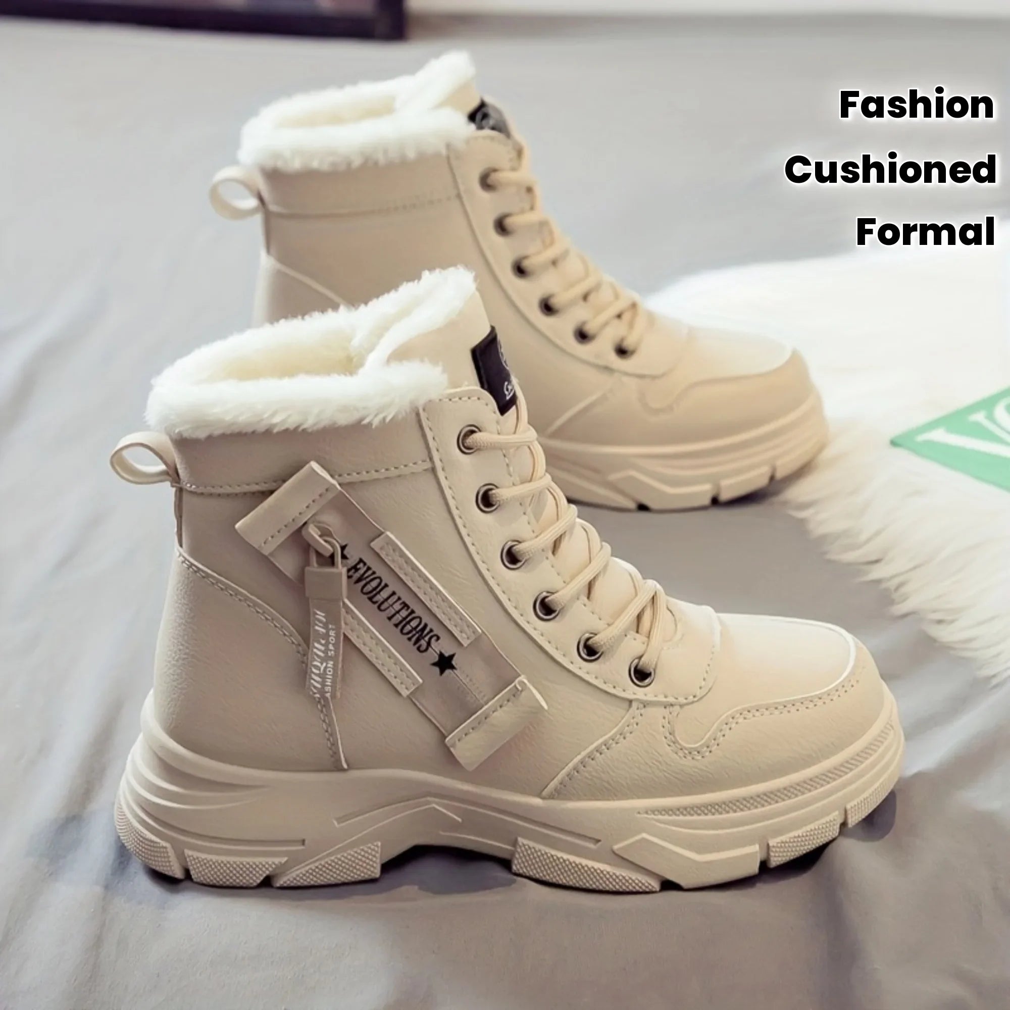 Women's Fleece Lined Ankle Boots Lace-Up Platform Snow Boots Cushioned Winter - Victrafia