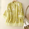 Women's Floral Embroidered Blouse Long Sleeve Button-Down Sheer Casual Summer Top - Victrafia