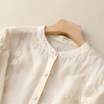 Women's Floral Embroidered Blouse Long Sleeve Button-Down Sheer Casual Summer Top - Victrafia