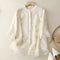 Women's Floral Embroidered Blouse Long Sleeve Button-Down Sheer Casual Summer Top - Victrafia