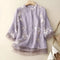 Women's Floral Embroidered Blouse Long Sleeve Button-Down Sheer Casual Summer Top - Victrafia