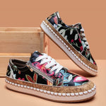 Women's Floral Espadrille Sneakers Lace-Up Platform Casual Boho Shoes - Victrafia