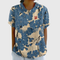 Women's Floral Linen Blouse Short Sleeve Peter Pan Collar Casual Summer Top - Victrafia