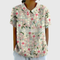 Women's Floral Linen Blouse Short Sleeve Peter Pan Collar Casual Summer Top - Victrafia
