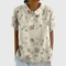 Women's Floral Linen Blouse Short Sleeve Peter Pan Collar Casual Summer Top - Victrafia