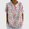 Women's Floral Linen Blouse Short Sleeve Peter Pan Collar Casual Summer Top - Victrafia