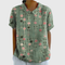Women's Floral Linen Blouse Short Sleeve Peter Pan Collar Casual Summer Top - Victrafia