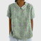 Women's Floral Linen Blouse Short Sleeve Peter Pan Collar Casual Summer Top - Victrafia