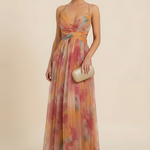 Women's Floral Maxi Dress Sleeveless Draped Wedding Guest Formal Evening Gown - Victrafia
