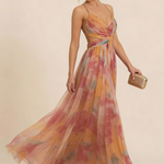 Women's Floral Maxi Dress Sleeveless Draped Wedding Guest Formal Evening Gown - Victrafia