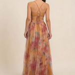 Women's Floral Maxi Dress Sleeveless Draped Wedding Guest Formal Evening Gown - Victrafia