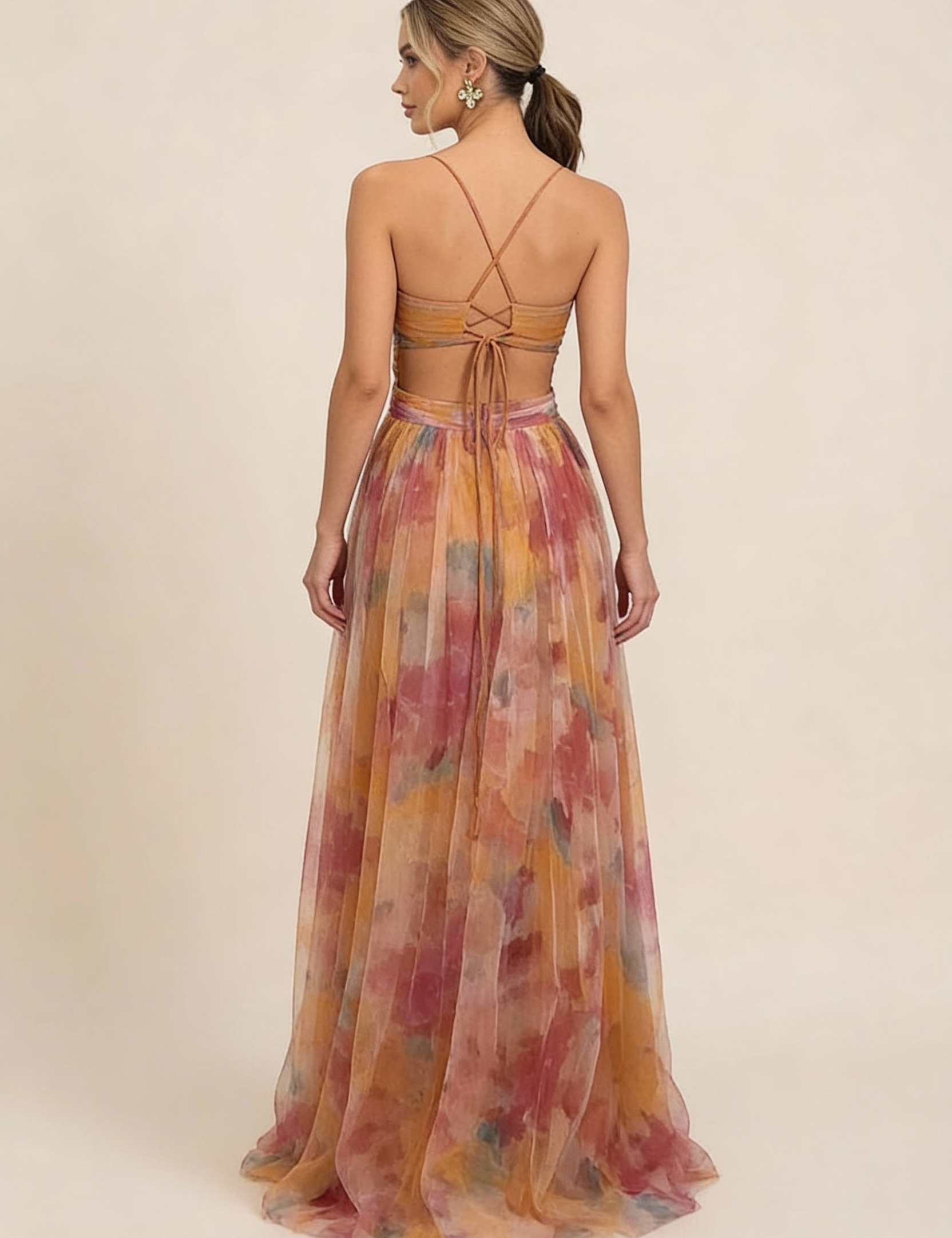 Women's Floral Maxi Dress Sleeveless Draped Wedding Guest Formal Evening Gown - Victrafia