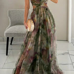 Women's Floral Maxi Dress Sleeveless Draped Wedding Guest Formal Evening Gown - Victrafia