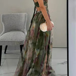 Women's Floral Maxi Dress Sleeveless Draped Wedding Guest Formal Evening Gown - Victrafia