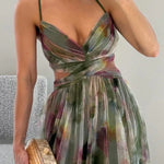 Women's Floral Maxi Dress Sleeveless Draped Wedding Guest Formal Evening Gown - Victrafia
