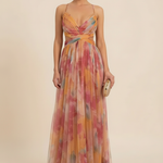 Women's Floral Maxi Dress Sleeveless Draped Wedding Guest Formal Evening Gown - Victrafia