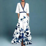 Women's Floral Maxi Dress V-Neck Wedding Guest Garden Party Evening Gown - Victrafia