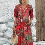 Women's Floral Midi Dress V-Neck Short Sleeve Summer Vacation Boho - Victrafia