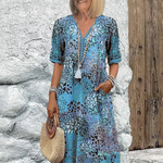 Women's Floral Midi Dress V-Neck Short Sleeve Summer Vacation Boho - Victrafia