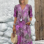 Women's Floral Midi Dress V-Neck Short Sleeve Summer Vacation Boho - Victrafia
