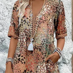 Women's Floral Midi Dress V-Neck Short Sleeve Summer Vacation Boho - Victrafia